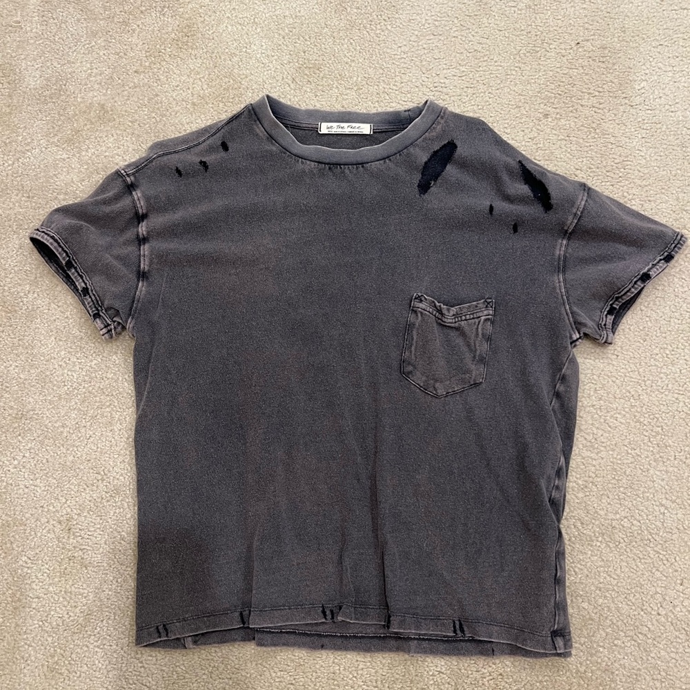 We The Free Distressed Shirt Small Gray free people